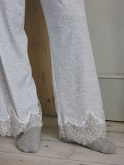 Light Grey Lace Detail Cosy Ribbed Long Sleeve Pyjamas - Image 7 of 10