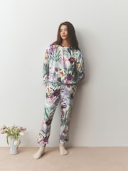 Purple/ Green Large Scale Floral Cosy Long Sleeve Pyjamas - Image 1 of 7