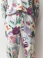 Purple/ Green Large Scale Floral Cosy Long Sleeve Pyjamas - Image 3 of 7