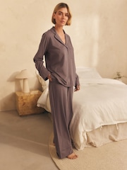 Mocha Brown Jersey Button Through Pyjamas - Image 2 of 10