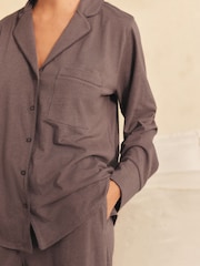 Mocha Brown Jersey Button Through Pyjamas - Image 6 of 10