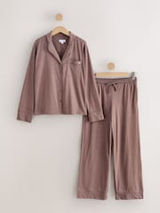 Mocha Brown Jersey Button Through Pyjamas - Image 8 of 10
