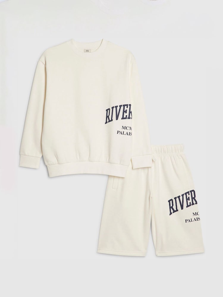 River Island Cream Sweashirt & Shorts Set - Image 1 of 3