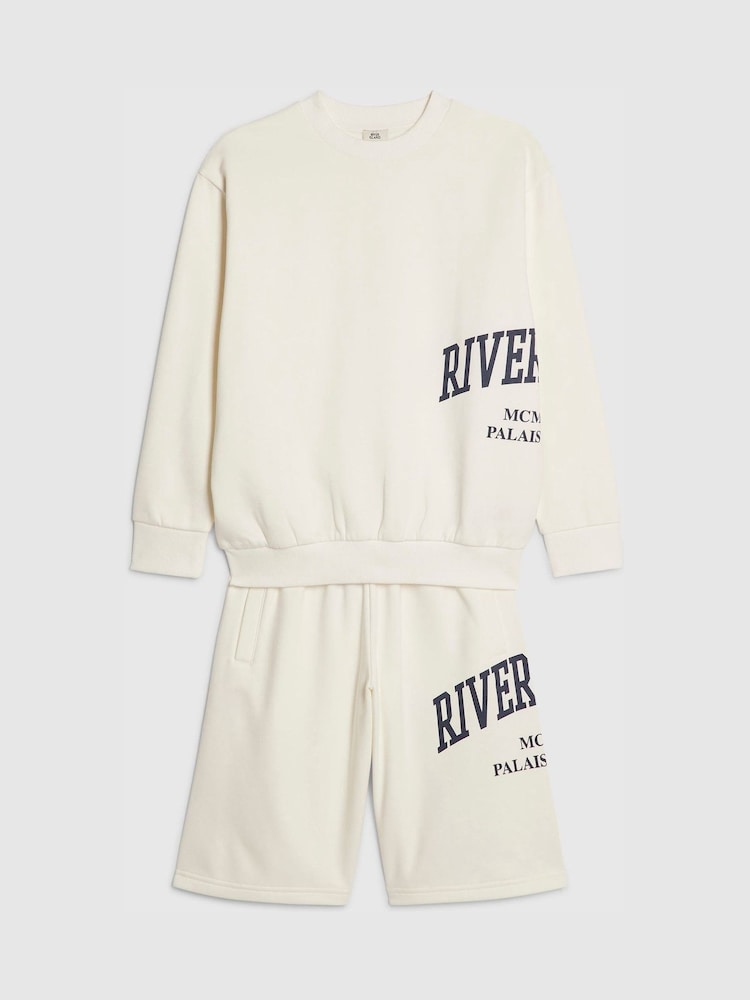 River Island Cream Sweashirt & Shorts Set - Image 2 of 3