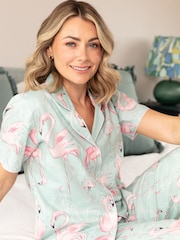 Cyberjammies Green Flamingo Print Short Sleeve Pyjamas Set - Image 3 of 4