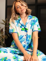 Cyberjammies Blue Floral Printed Jersey Short Sleve Pyjamas Set - Image 1 of 4