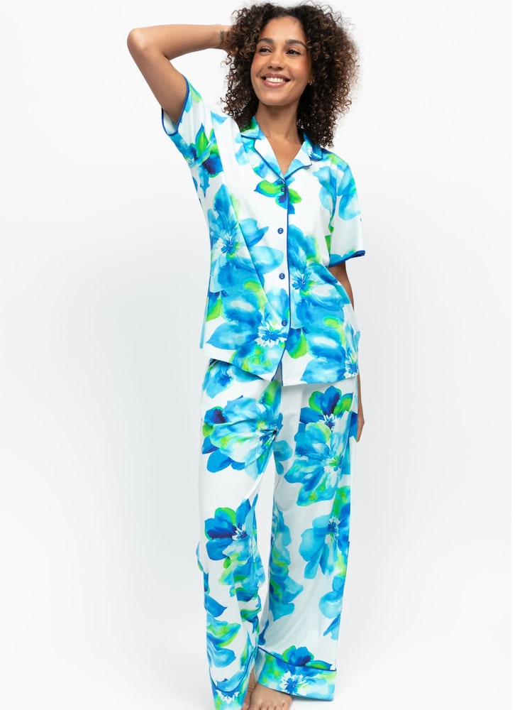 Cyberjammies Blue Floral Printed Jersey Short Sleve Pyjamas Set - Image 2 of 4 Cyberjammies Blue Floral Printed Jersey Short Sleve Pyjamas Set - Image 2 of 4