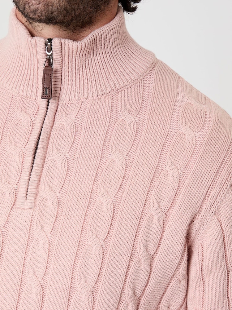 Saltwell Pink Cable Knit Quarter Zip Jumper - Image 4 of 4