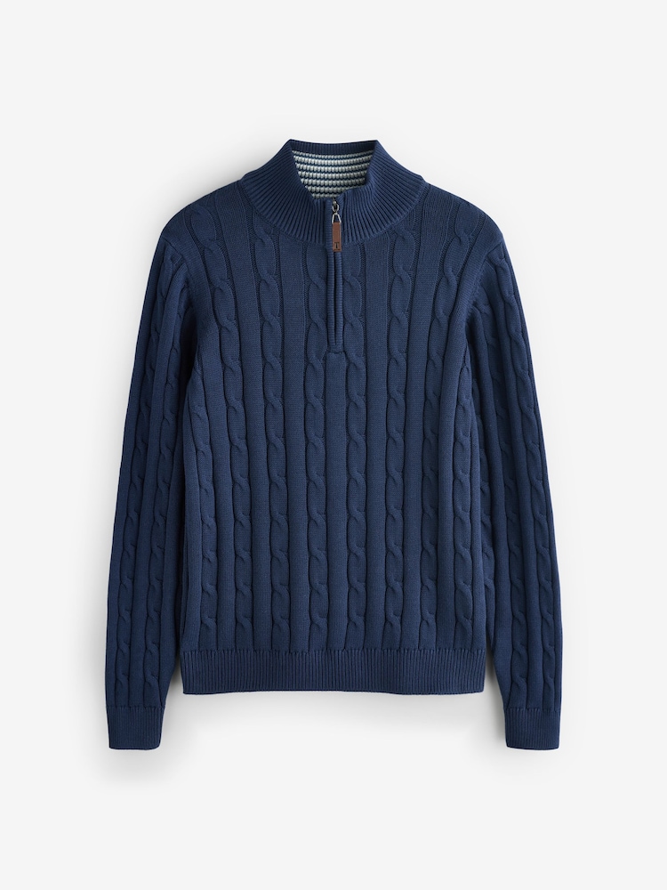 Saltwell Blue Cable Knit Quarter Zip Jumper - Image 1 of 1
