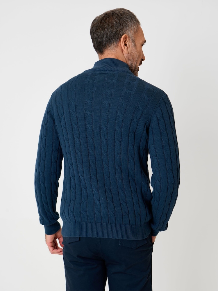 Saltwell Blue Cable Knit Quarter Zip Jumper - Image 2 of 7