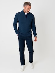 Saltwell Blue Cable Knit Quarter Zip Jumper - Image 3 of 7