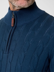 Saltwell Blue Cable Knit Quarter Zip Jumper - Image 4 of 7