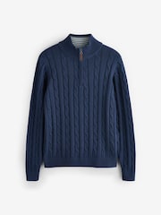 Saltwell Blue Cable Knit Quarter Zip Jumper - Image 5 of 7