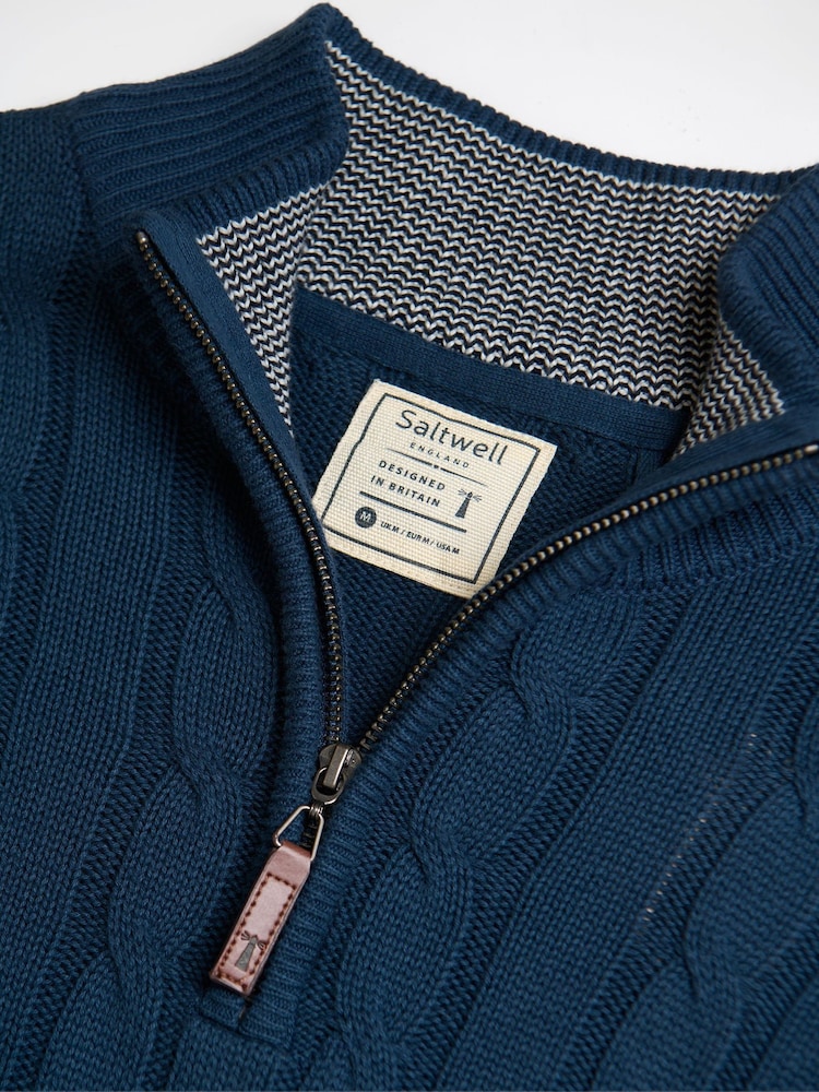 Saltwell Blue Cable Knit Quarter Zip Jumper - Image 7 of 7