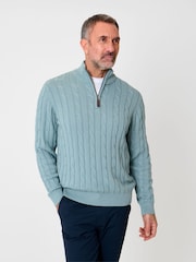 Saltwell Green Cable Knit Quarter Zip Jumper - Image 1 of 4