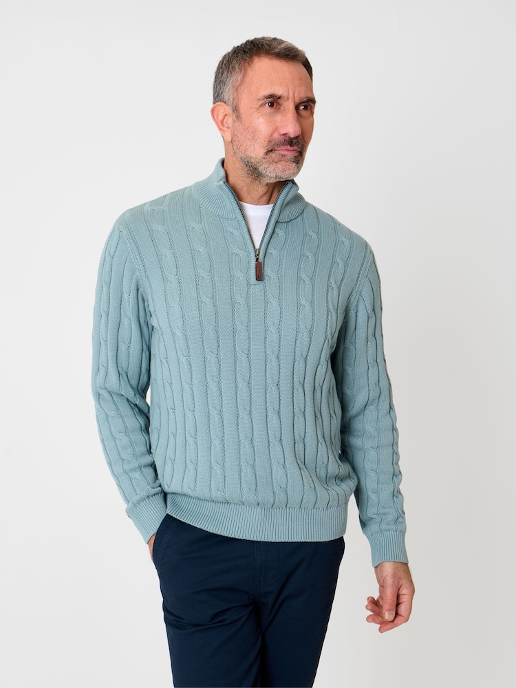 Saltwell Green Cable Knit Quarter Zip Jumper - Image 1 of 4