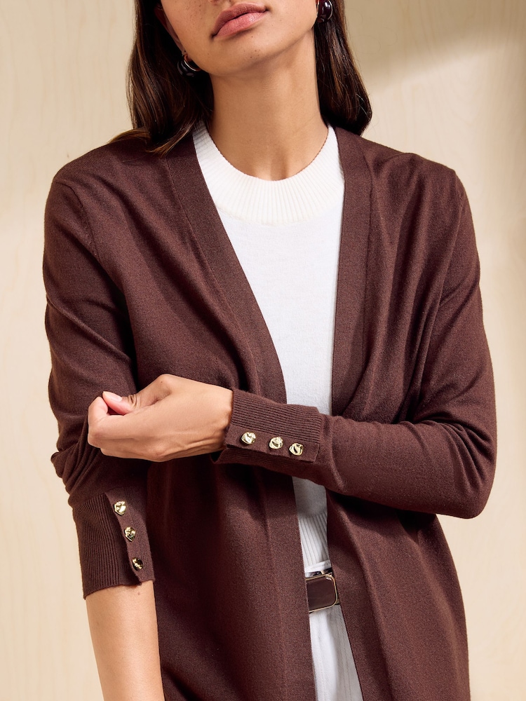 Friends Like These Espresso Brown Longline Cardigan - Image 2 of 5 Friends Like These Espresso Brown Longline Cardigan - Image 2 of 5