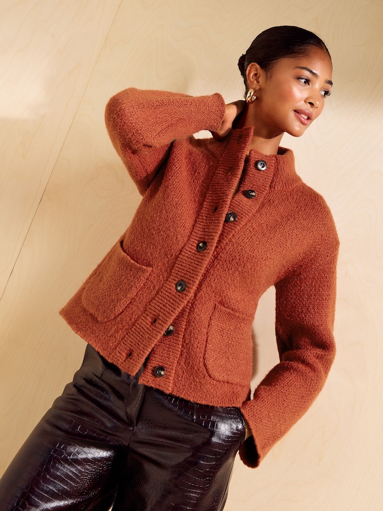 Friends Like These Burnt Orange Knitted Bomber Cardigan - Image 2 of 5