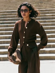 Friends Like These Espresso Brown Balloon Sleeve Cardigan - Image 1 of 5