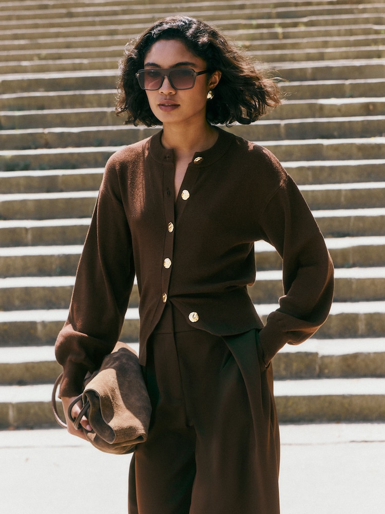 Friends Like These Espresso Brown Balloon Sleeve Cardigan - Image 1 of 5