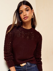 Friends Like These Burgundy Pointelle Yoke Jumper - Image 1 of 5