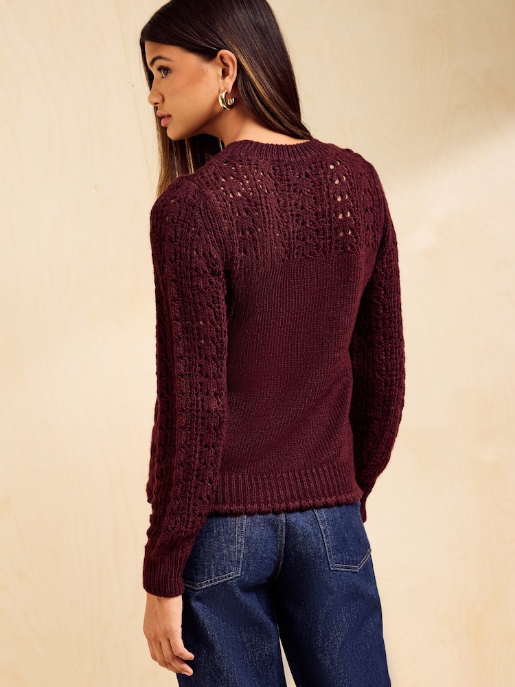 Friends Like These Burgundy Pointelle Yoke Jumper - Image 5 of 5