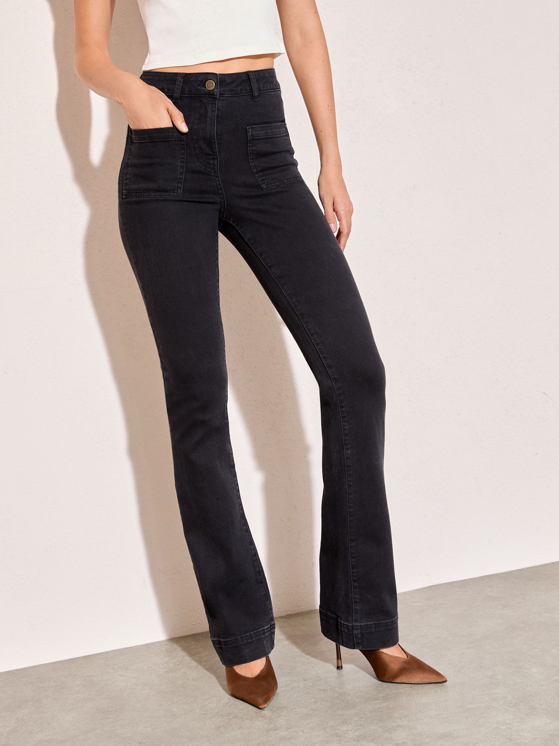 Buy Friends Like These Flared Pocket Jeans Black High Waist Pocket