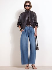 Friends Like These Mid Wash High Waisted Pleated Wide Leg Barrel Denim Jeans - Image 1 of 5