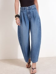 Friends Like These Mid Wash High Waisted Pleated Wide Leg Barrel Denim Jeans - Image 2 of 5