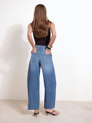 Friends Like These Mid Wash High Waisted Pleated Wide Leg Barrel Denim Jeans - Image 5 of 5