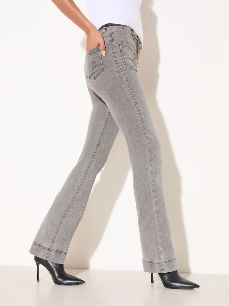Friends Like These Grey High Waist Pocket Flare Jeans - Image 2 of 5 Friends Like These Grey High Waist Pocket Flare Jeans - Image 2 of 5