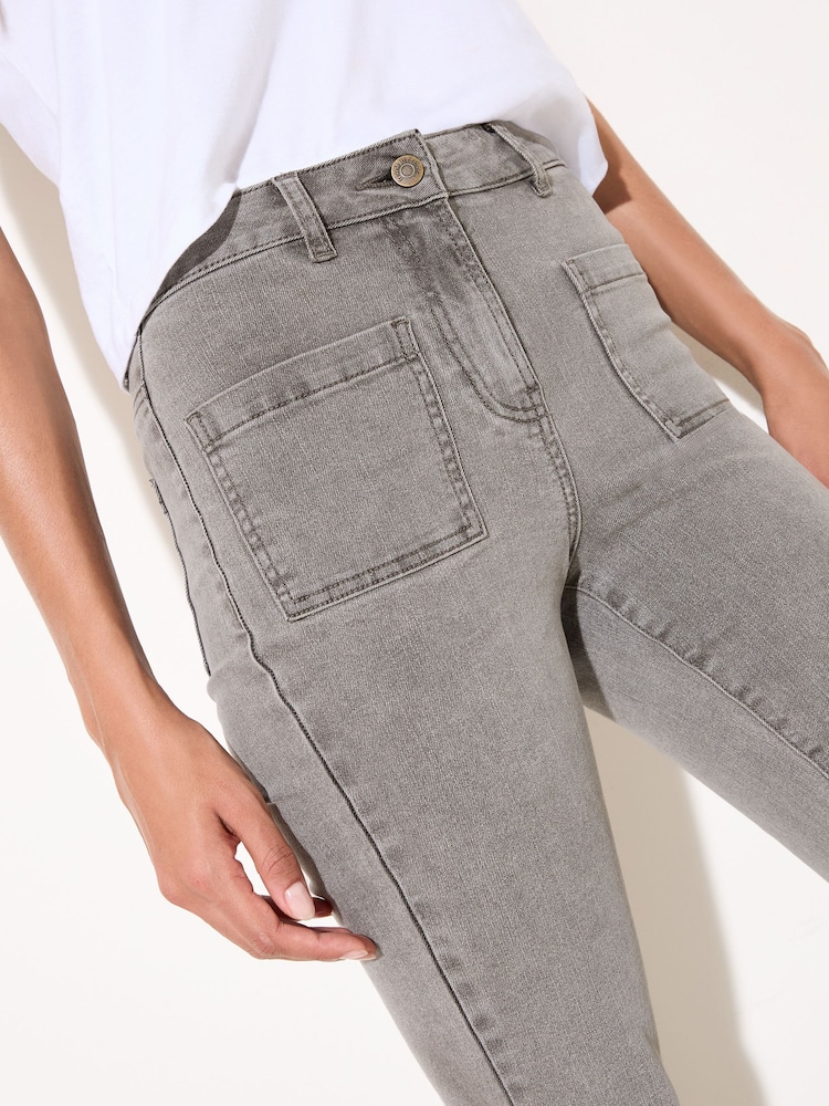 Friends Like These Grey High Waist Pocket Flare Jeans - Image 5 of 5 Friends Like These Grey High Waist Pocket Flare Jeans - Image 5 of 5