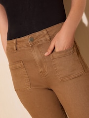Friends Like These Chestnut Brown High Waist Pocket Flare Jeans - Image 5 of 6