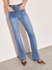 Friends Like These Mid Wash Petite High Waist Pocket Flare Jeans - Image 1 of 5