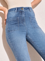Friends Like These Mid Wash Petite High Waist Pocket Flare Jeans - Image 4 of 5