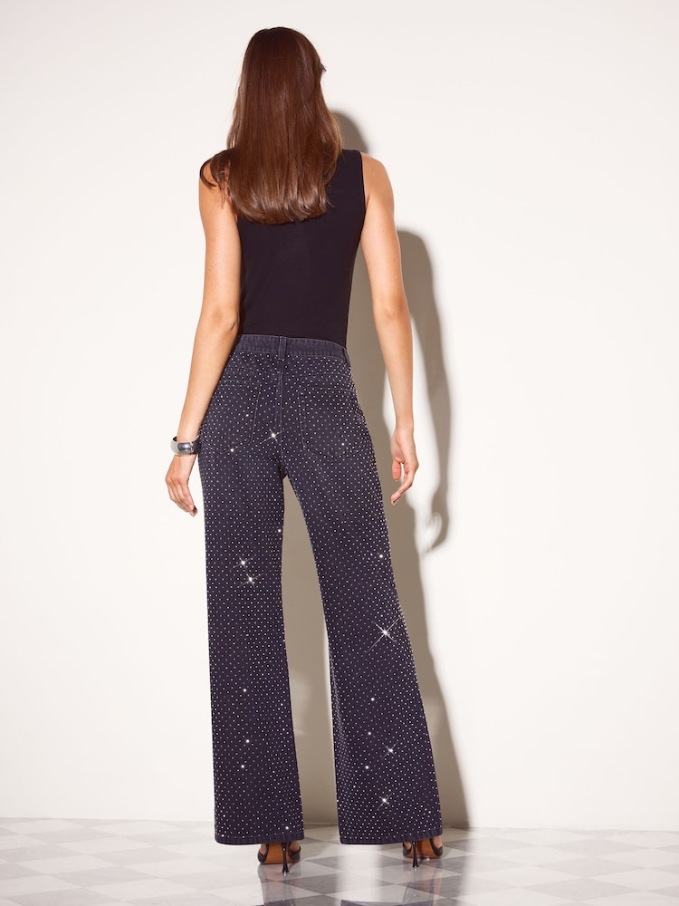 Friends Like These Black Petite Premium Embellished Everyday Wide Leg Denim Jeans - Image 6 of 6