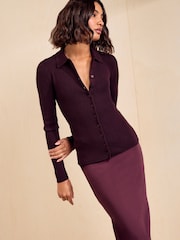 Friends Like These Berry Red Button Through Collared Knit Jumper - Image 1 of 6