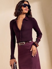 Friends Like These Berry Red Button Through Collared Knit Jumper - Image 3 of 6