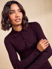 Friends Like These Berry Red Button Through Collared Knit Jumper - Image 5 of 6