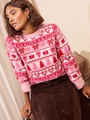 Friends Like These Pink Fairisle Bow Christmas Jumper - Image 2 of 4