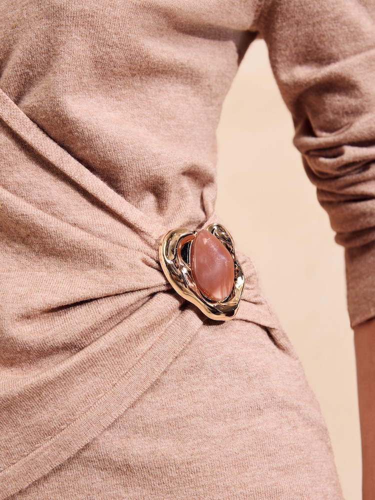 Friends Like These Neutral Hardware Detail Wrap Knit Jumper - Image 2 of 5
