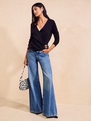 Friends Like These Black Hardware Detail Wrap Knit Jumper - Image 3 of 5
