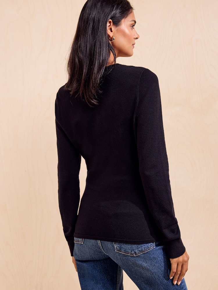 Friends Like These Black Hardware Detail Wrap Knit Jumper - Image 5 of 5