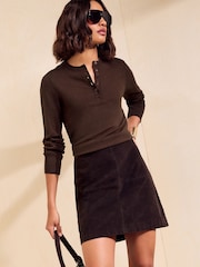 Friends Like These Espresso Brown Crew Neck Knit Henley Top - Image 3 of 5