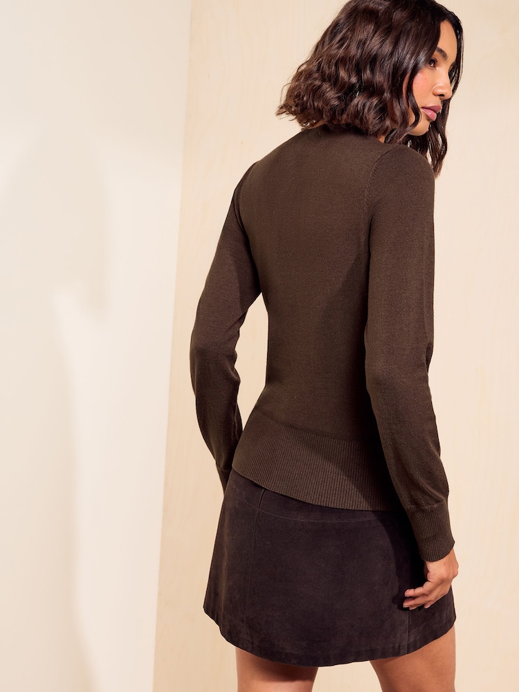 Friends Like These Espresso Brown Crew Neck Knit Henley Top - Image 5 of 5