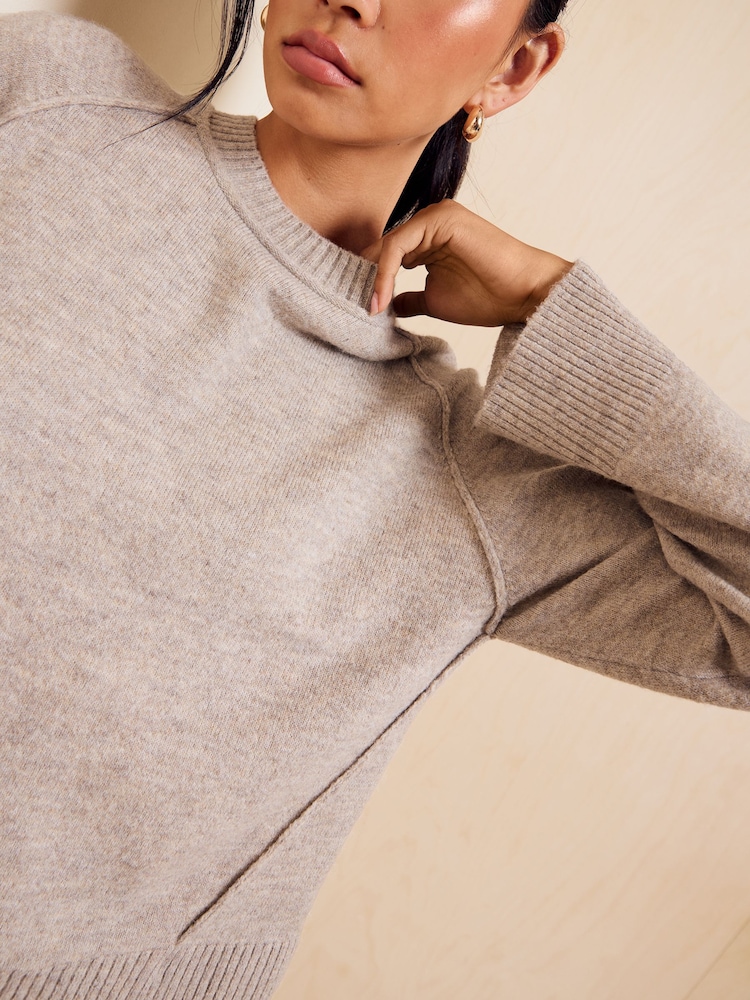 Friends Like These Neutral Crew Neck Seam Detail Jumper - Image 2 of 6 Friends Like These Neutral Crew Neck Seam Detail Jumper - Image 2 of 6