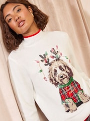 Friends Like These Ivory High Neck Christmas Dog Jumper - Image 1 of 5