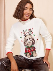 Friends Like These Ivory High Neck Christmas Dog Jumper - Image 4 of 5
