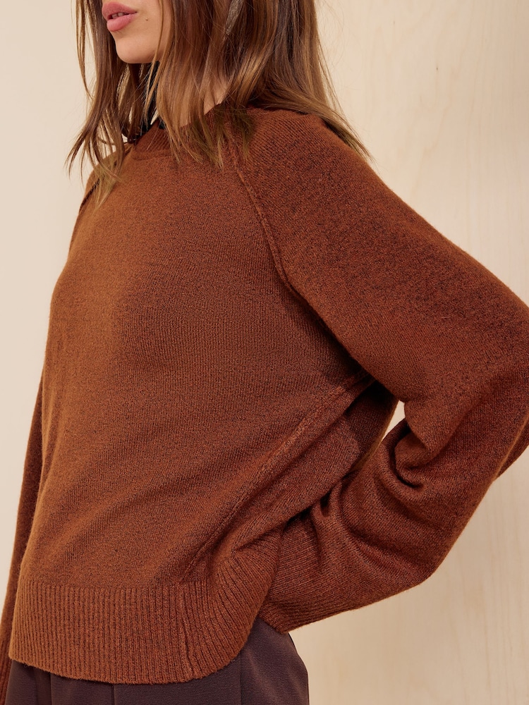 Friends Like These Rust Crew Neck Seam Detail Jumper - Image 2 of 5 Friends Like These Rust Crew Neck Seam Detail Jumper - Image 2 of 5