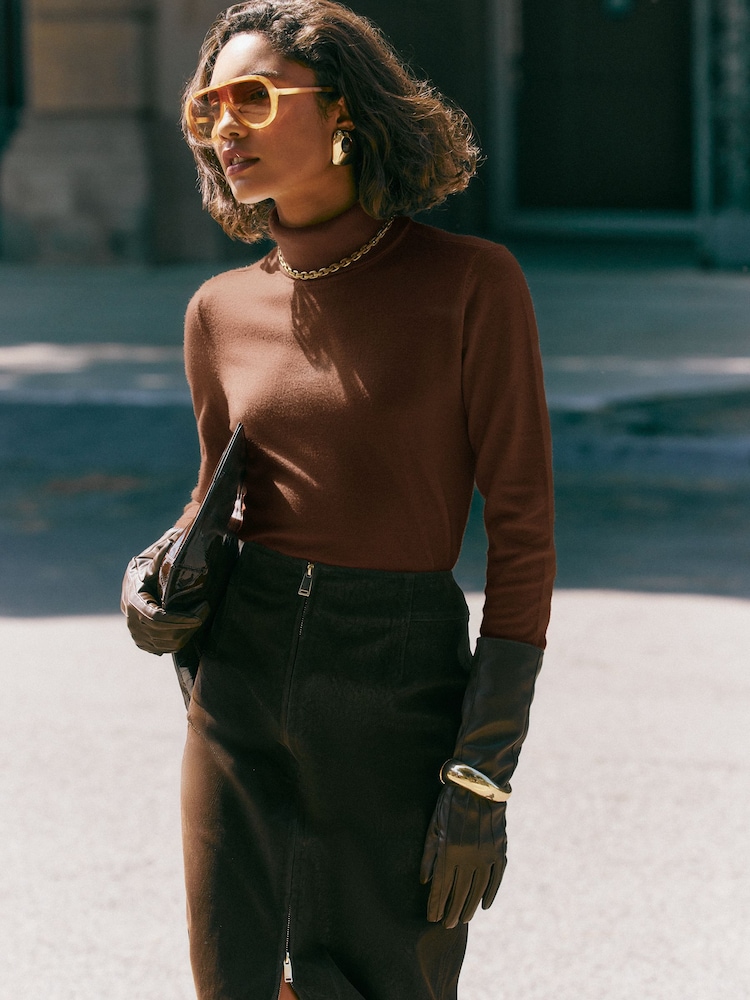 Friends Like These Tan Brown Roll Neck Knit Jumper - Image 1 of 4
